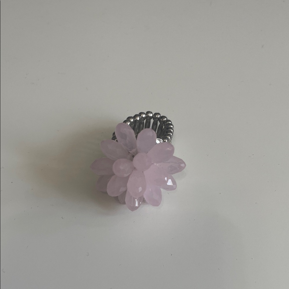 Pink Flower Beaded Ring
